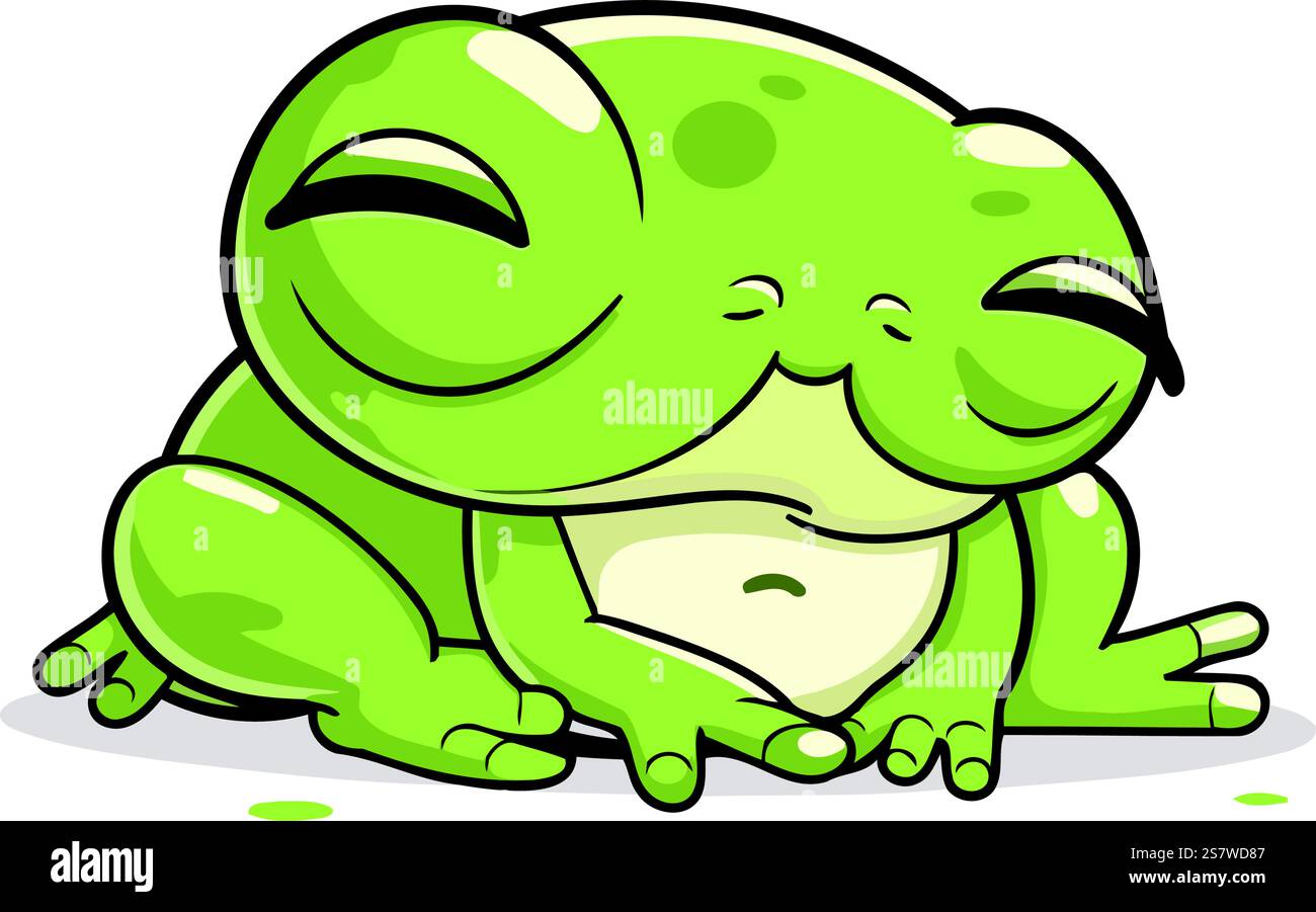 Cute green frog isolated on a white background. Vector illustration ...