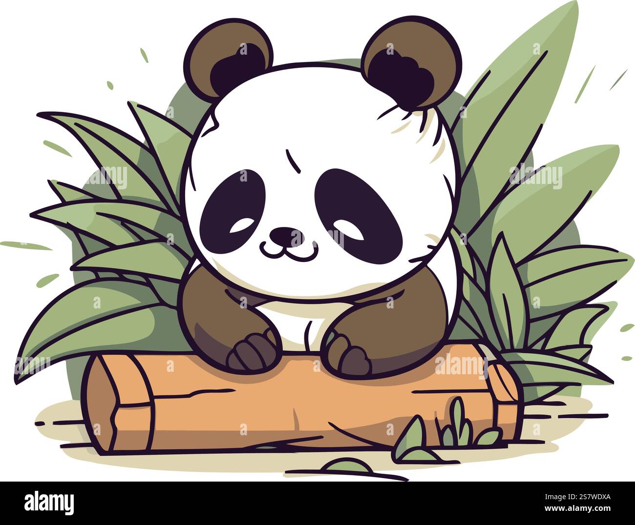 Cute panda sitting on a log in the jungle. Vector illustration Stock ...