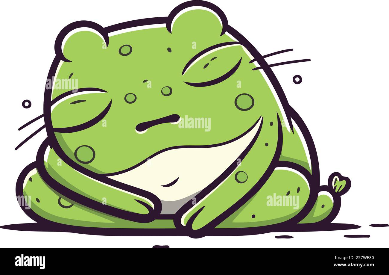 Cute cartoon green frog isolated on white background. Vector ...