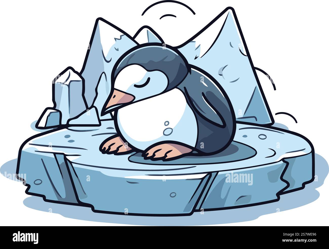 Cute penguin sitting on the ice. cartoon vector illustration Stock ...