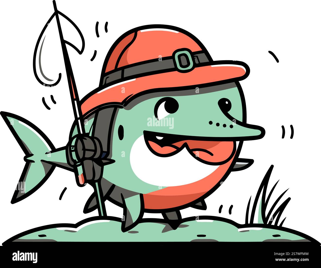 Vector Croc Fishhing Cute crocodile holding a fishing rod. Vector cartoon character ...