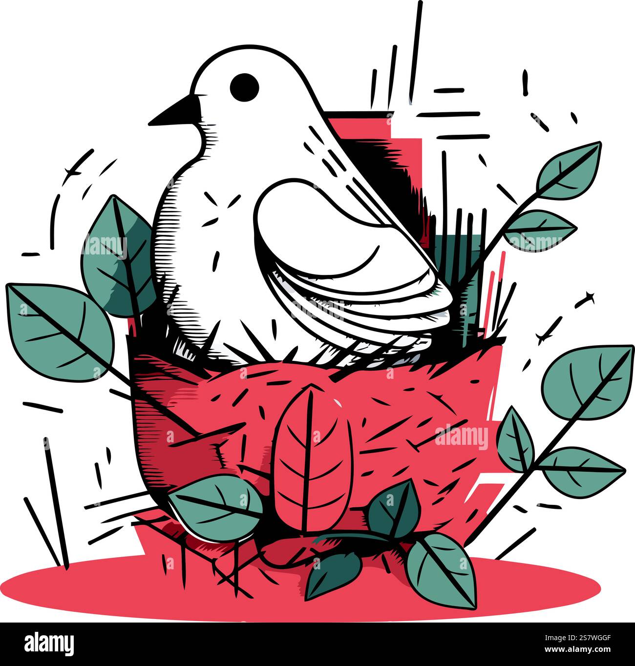 Bird in the nest. Hand drawn vector illustration. Doodle style Stock ...