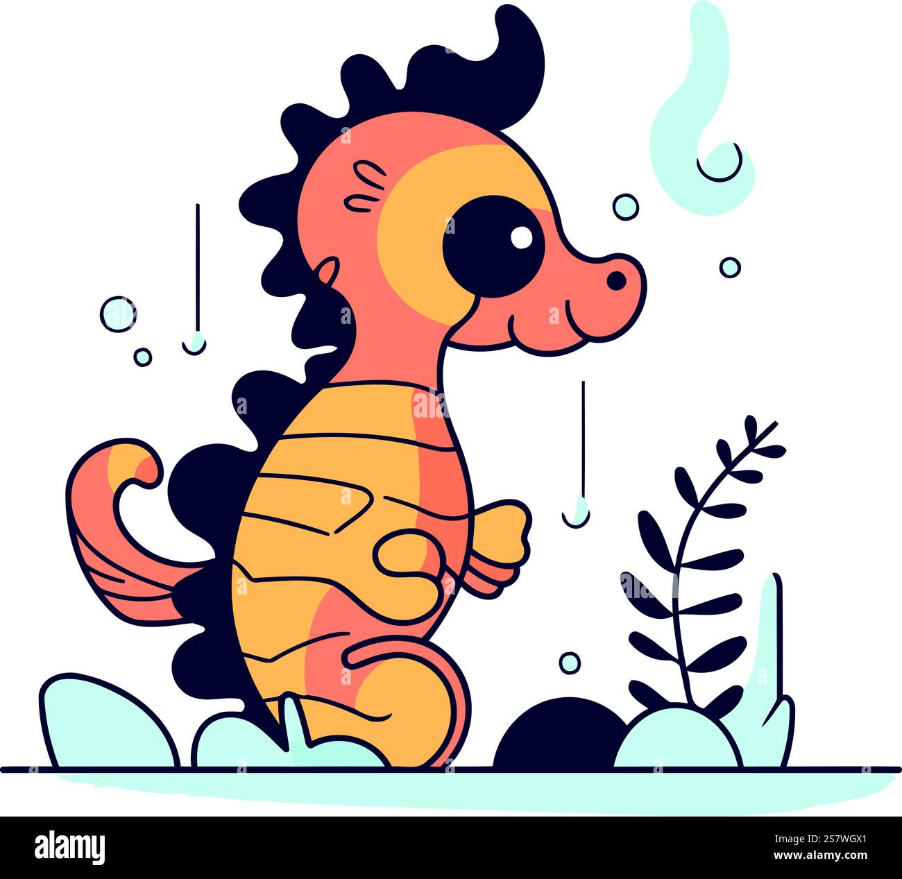 Cute cartoon seahorse. Vector illustration in flat style Stock Vector ...