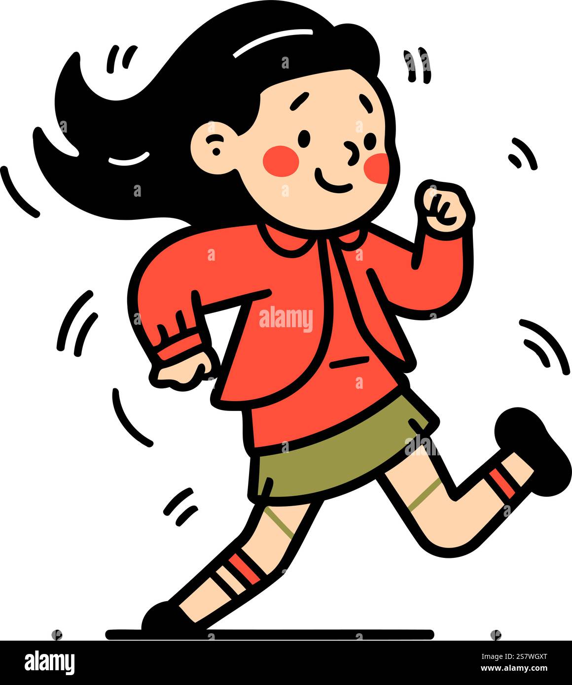 Cute little girl running. Vector illustration in flat cartoon style ...