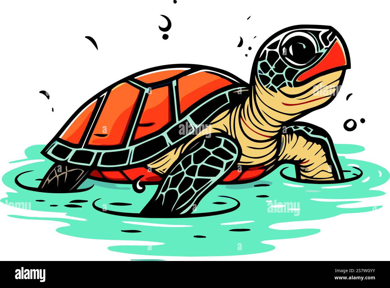 Turtle swimming in water. Hand drawn vector illustration isolated on ...