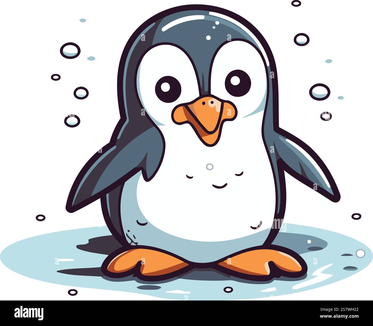 Cute cartoon penguin sitting on the ice. Vector illustration Stock ...