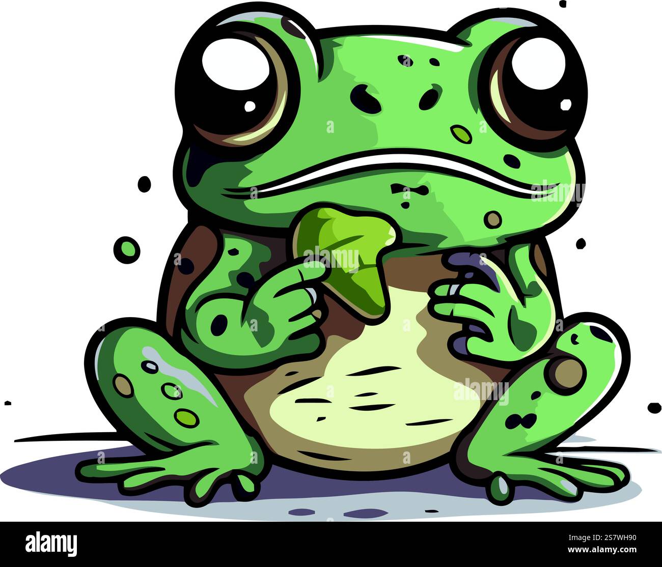Cute cartoon green frog isolated on white background. Vector ...