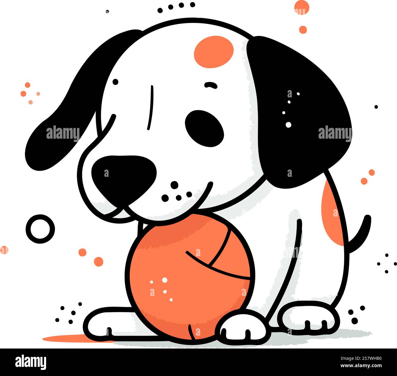 Cute cartoon doodle dog with ball. Vector illustration Stock Vector ...