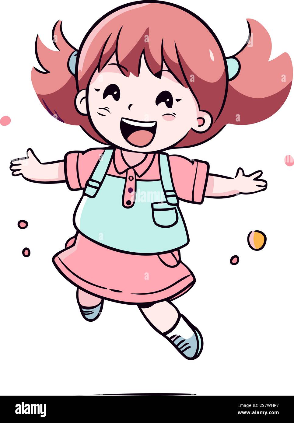 Cute little girl running and jumping in the air. Vector illustration ...