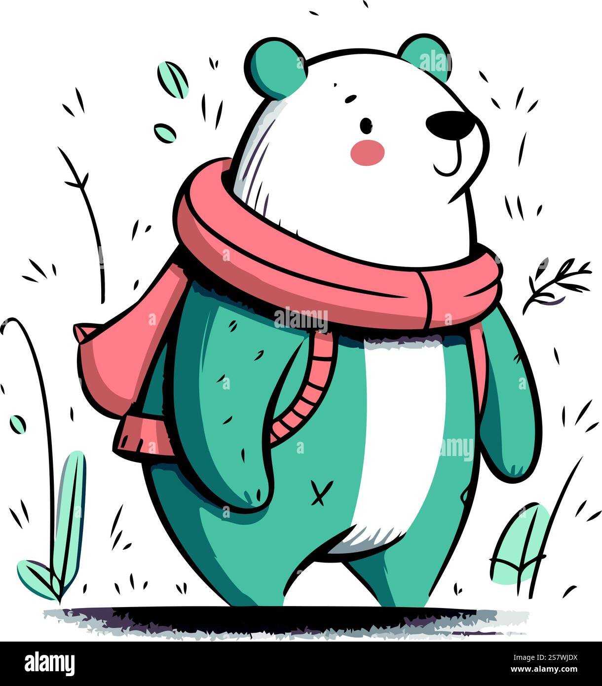 Cute cartoon polar bear in scarf and hat. Vector illustration Stock ...