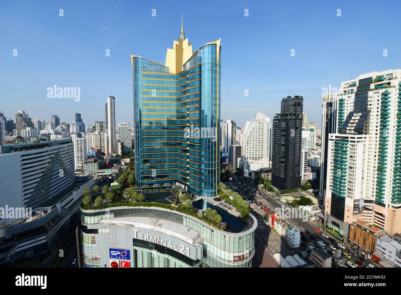 A view of the Terminal 21 shopping mall and the Grand Centre Point ...