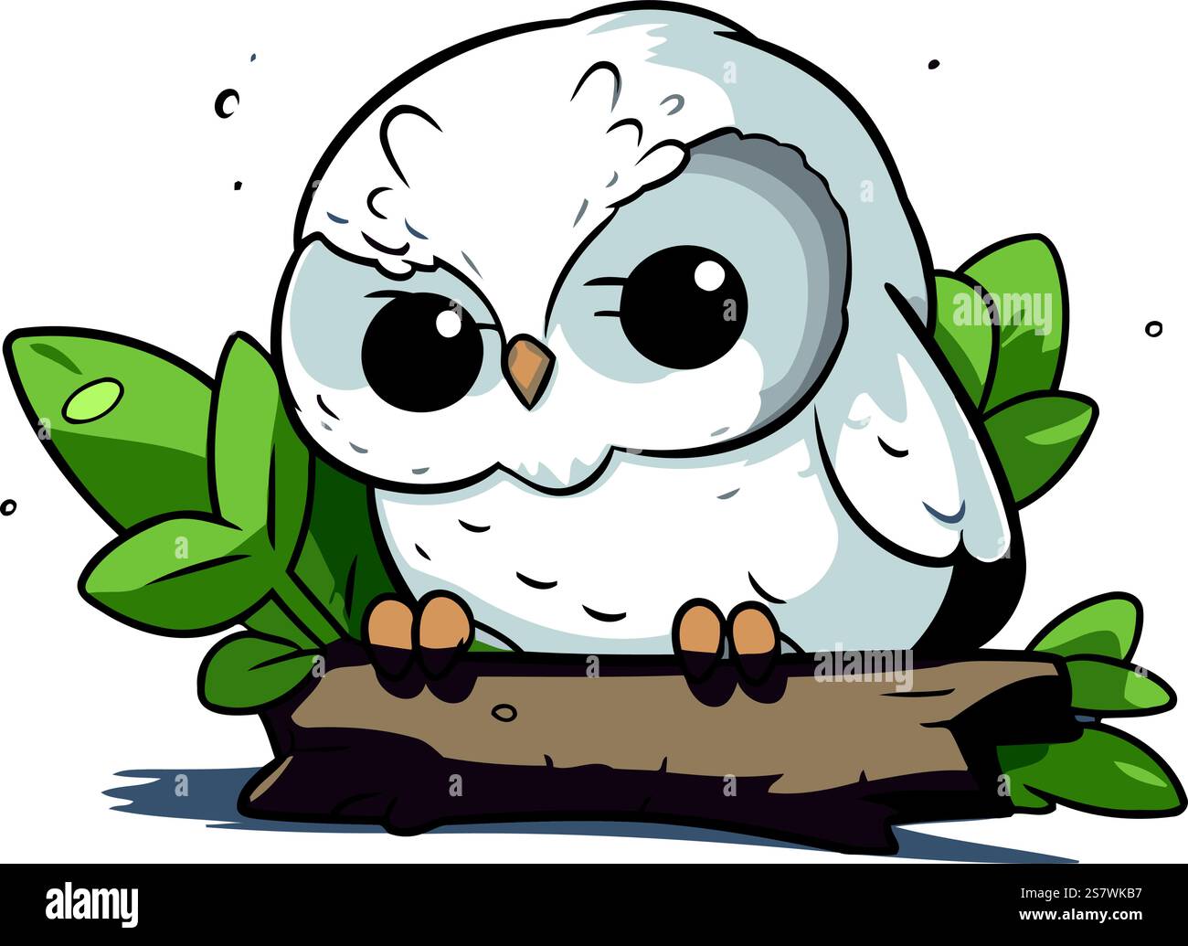 Cute owl sitting on a branch with leaves. Vector illustration Stock ...