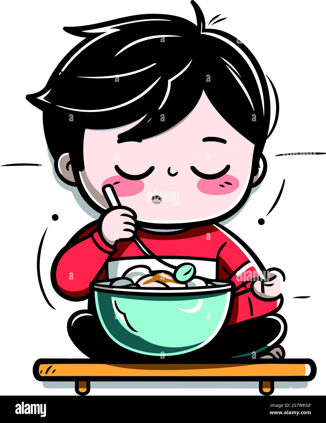 Eating Rice Drawing Illustration of a Kid Boy Eating Rice in a Bowl Vector Stock Vector ...