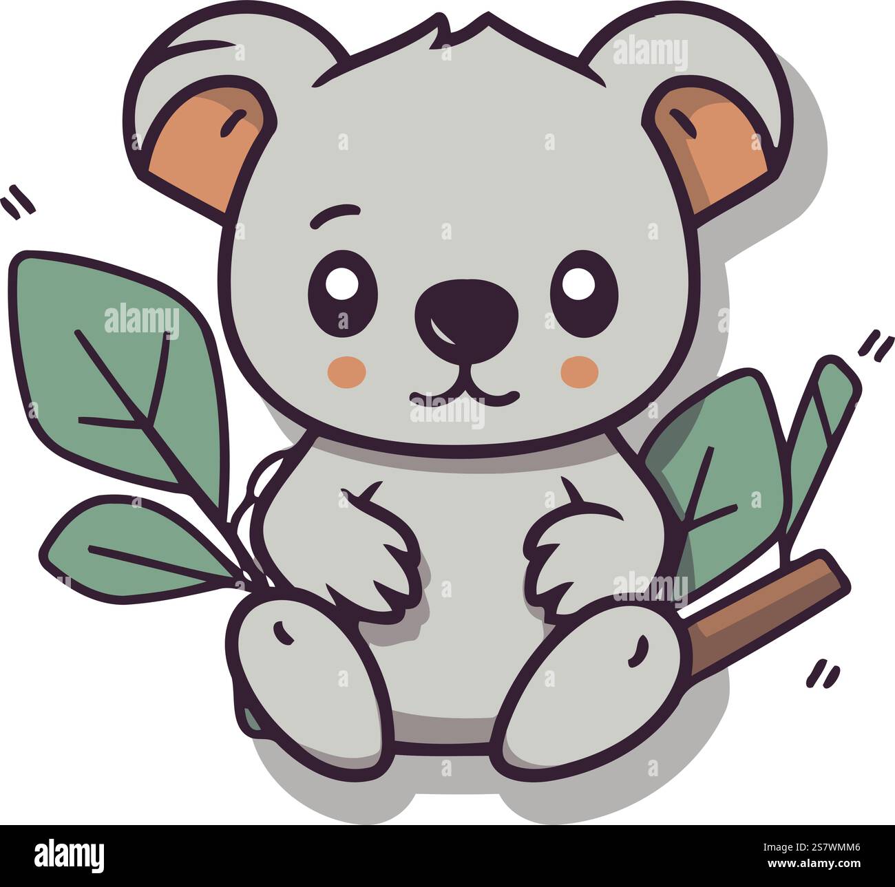 Cute koala sitting on branch with leaves. Vector illustration Stock ...