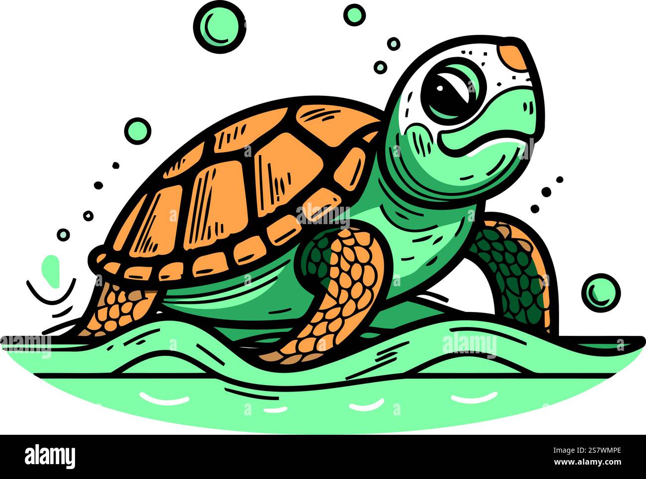 Sea turtle swimming in water. Vector illustration in doodle style Stock ...