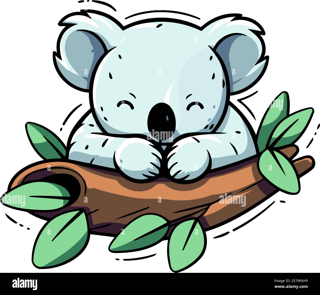Cute koala sleeping on eucalyptus branch. Vector illustration Stock ...