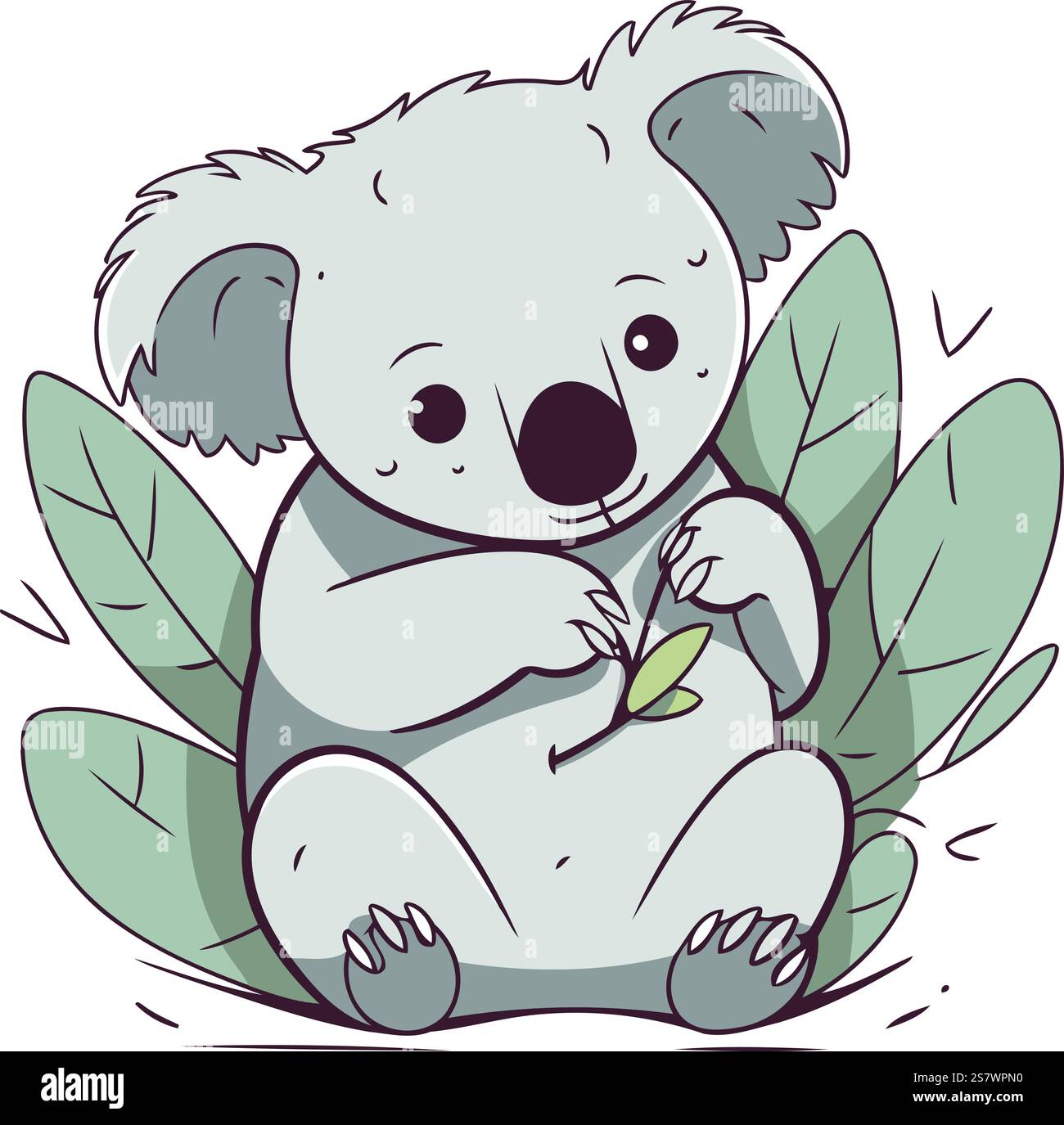 Cute koala sitting on the green leaves. Vector illustration Stock ...