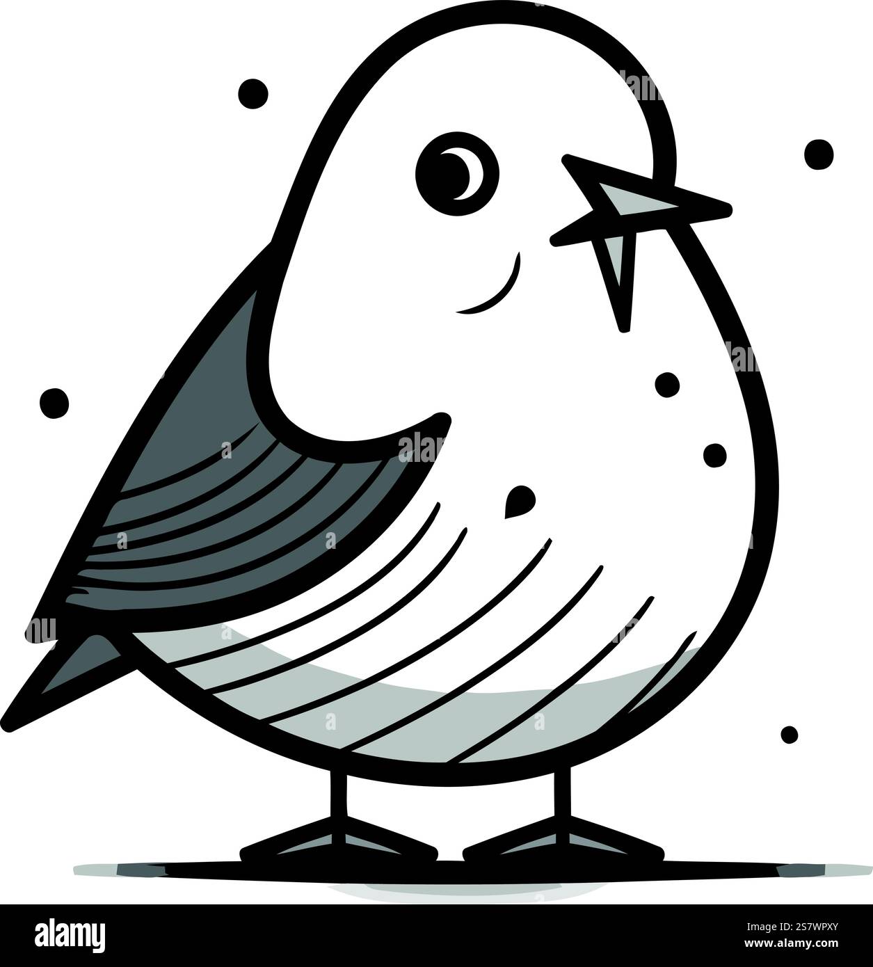Black and white illustration of a cute little bird. Vector illustration ...