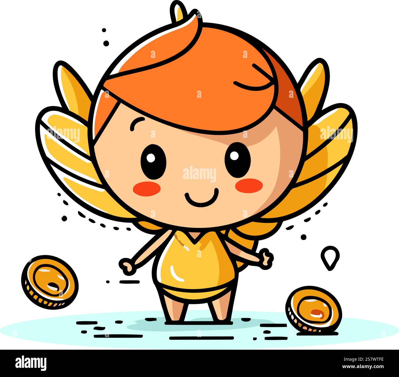 Cute cupid with gold coin. Vector cartoon character illustration Stock ...