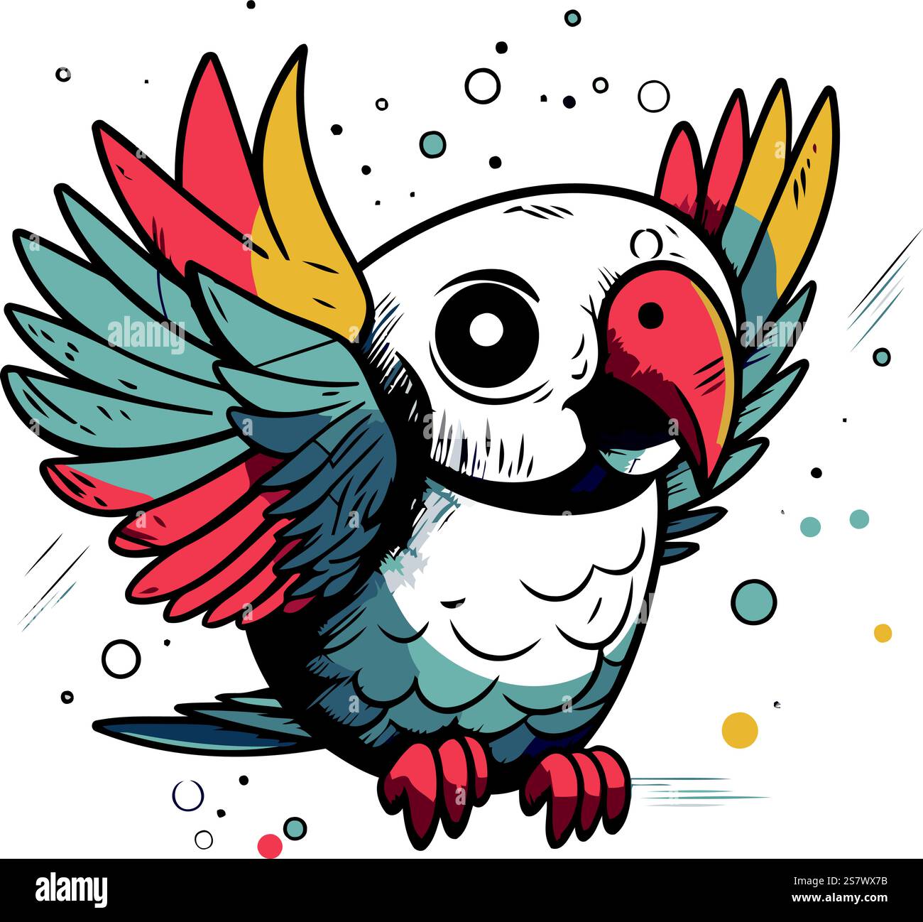 Cute parrot in cartoon style. Hand drawn vector illustration Stock ...