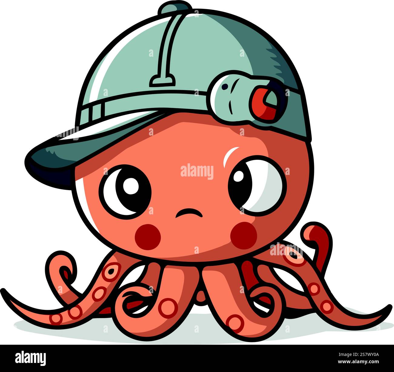 Cute cartoon octopus wearing a helmet and goggles. Vector illustration ...