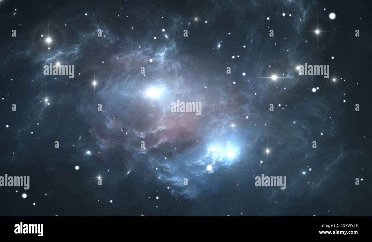 Giant glowing nebula. Space background with blue nebula and stars Stock ...