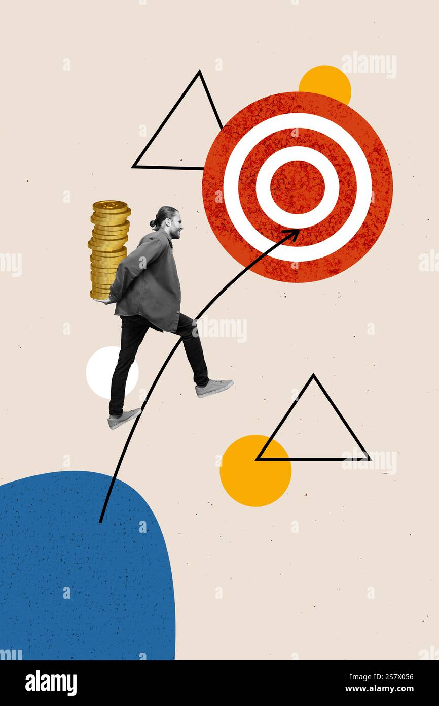 Art image vertical photo collage of serious loaded businessman carry ...