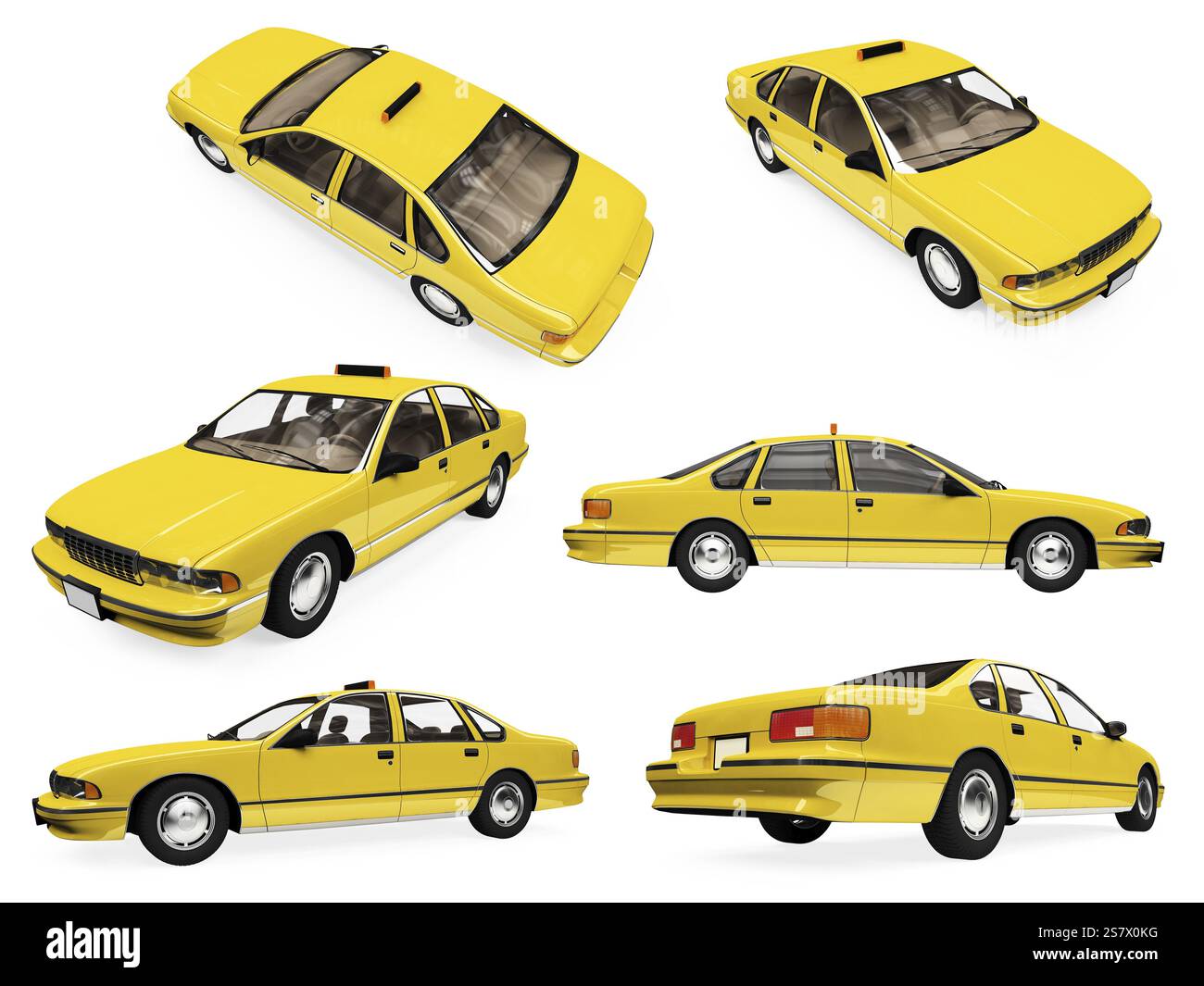 Isolated collection of yellow taxi Stock Photo