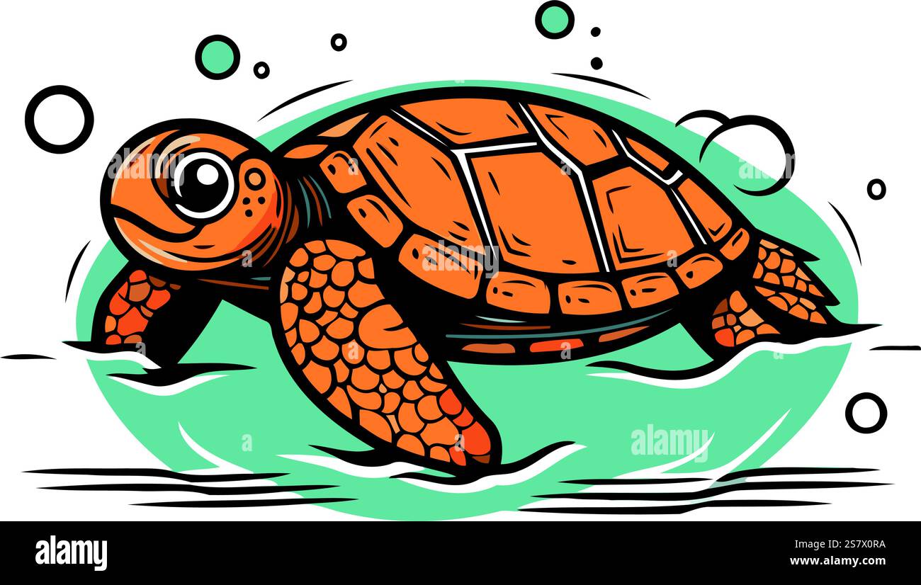 Sea turtle swimming in the sea. vector illustration. Isolated on white ...