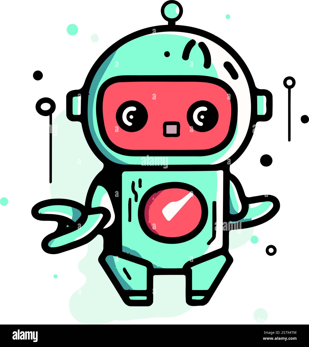 Cute cartoon robot character. Vector illustration in flat line style ...