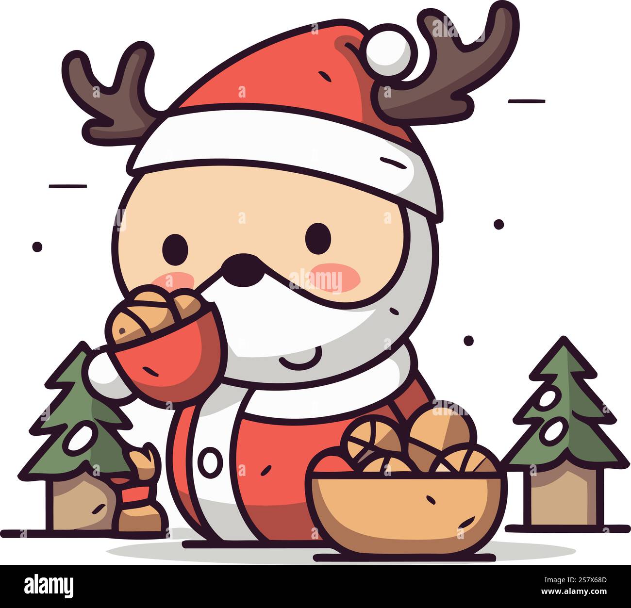 Cute Cartoon Santa Claus with bag of gifts. Vector illustration Stock ...