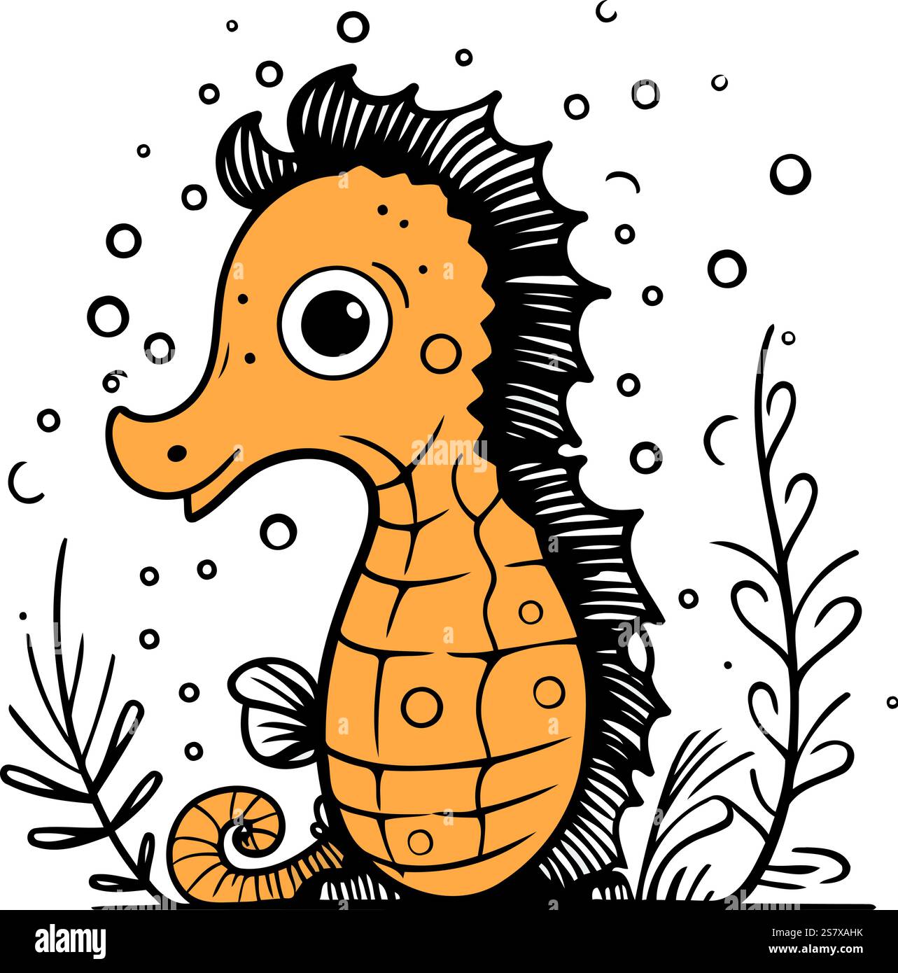 Cute cartoon seahorse. Vector illustration in doodle style Stock Vector ...