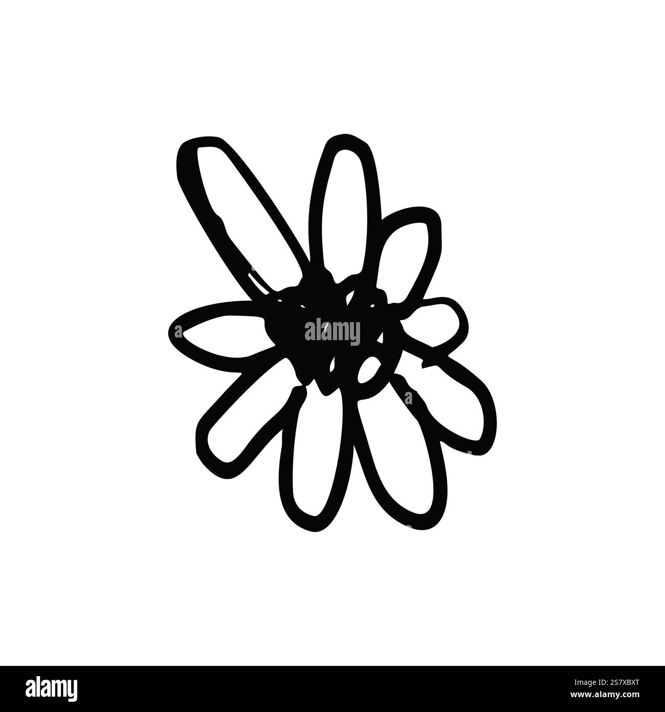 Hand drawn black ink abstract daisy flower isolated on white background ...
