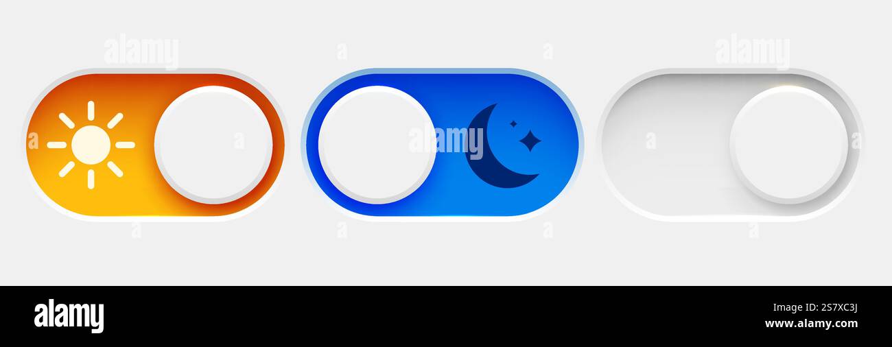 On and Off toggle switch buttons. Dark mode and light mode. Material ...