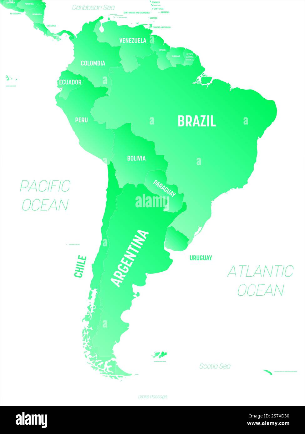 South America High Detailed Political Map South American Continent South America High Detailed Political Map South American Continent With Country Ocean And Sea Names Labeling 2S7XD30