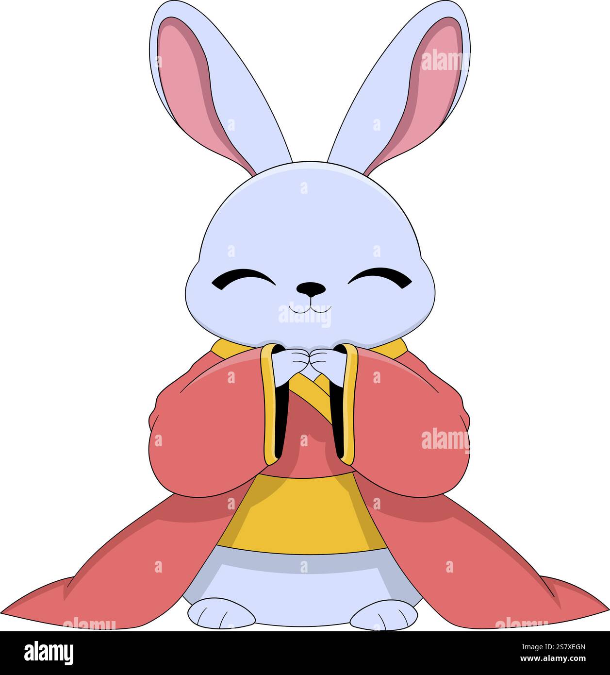 his vector illustration showcases a cute rabbit dressed in traditional ...