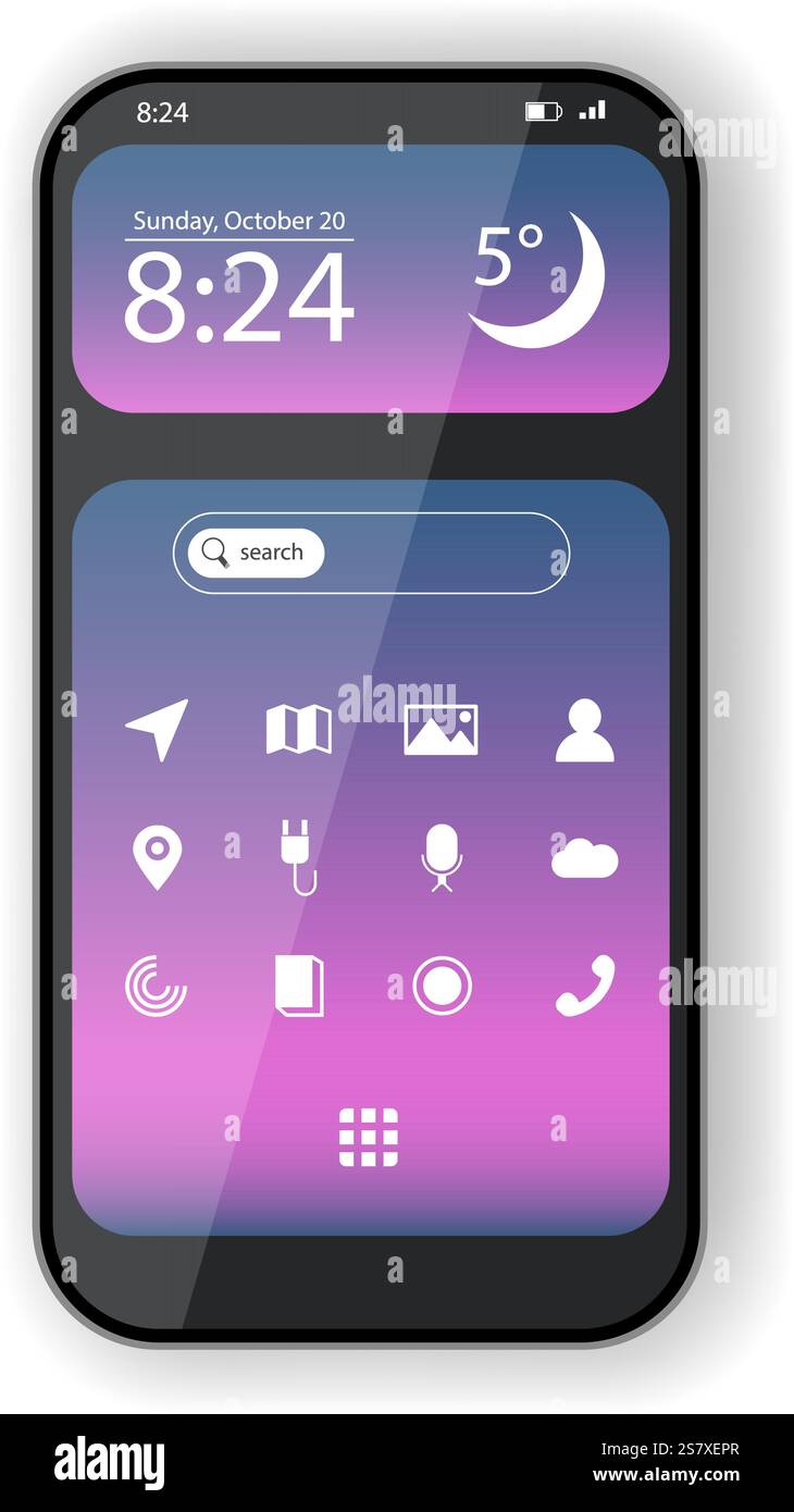 A vector illustration of a smartphone home screen featuring a modern ...