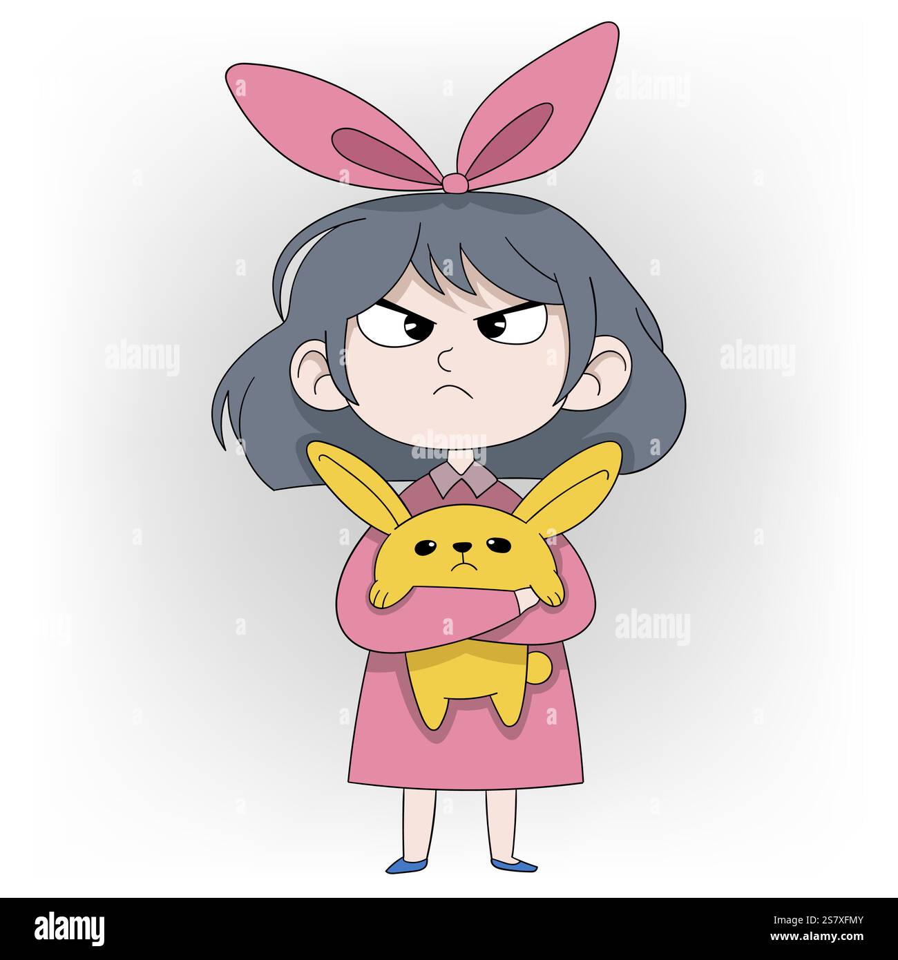 doodle cartoon illustration about animal and human interaction, girl is ...