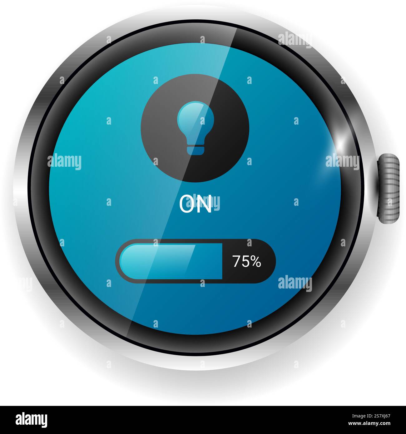 This vector illustration features a smartwatch interface for controlling a smart lamp. Stock Vector