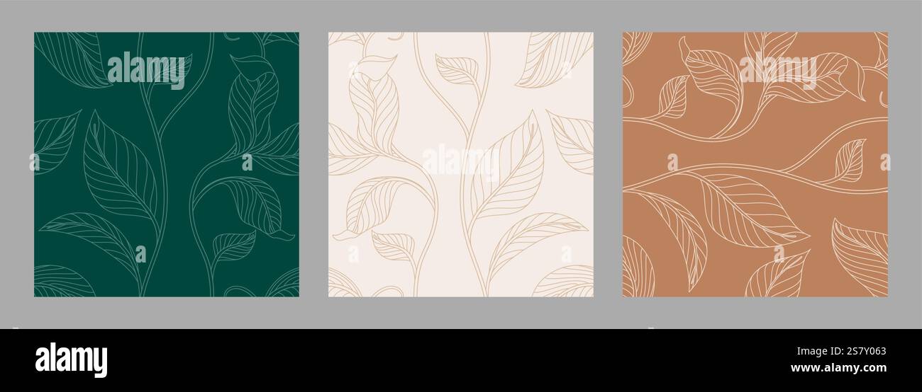 Leaves pattern seamless outline clipart set. Spring leaf continuous ...