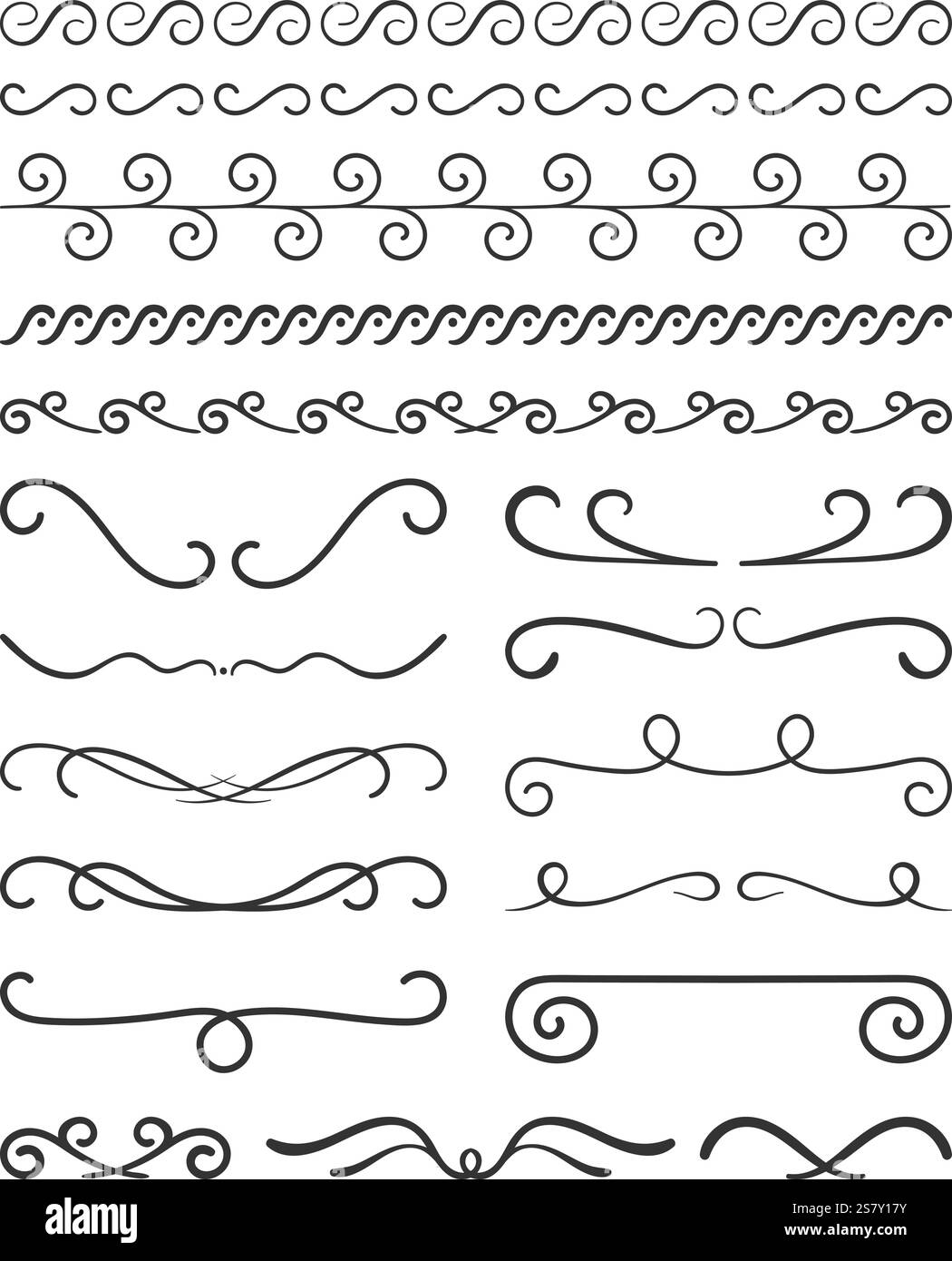 Set of hand drawn calligraphic dividers and design elements, vector ...