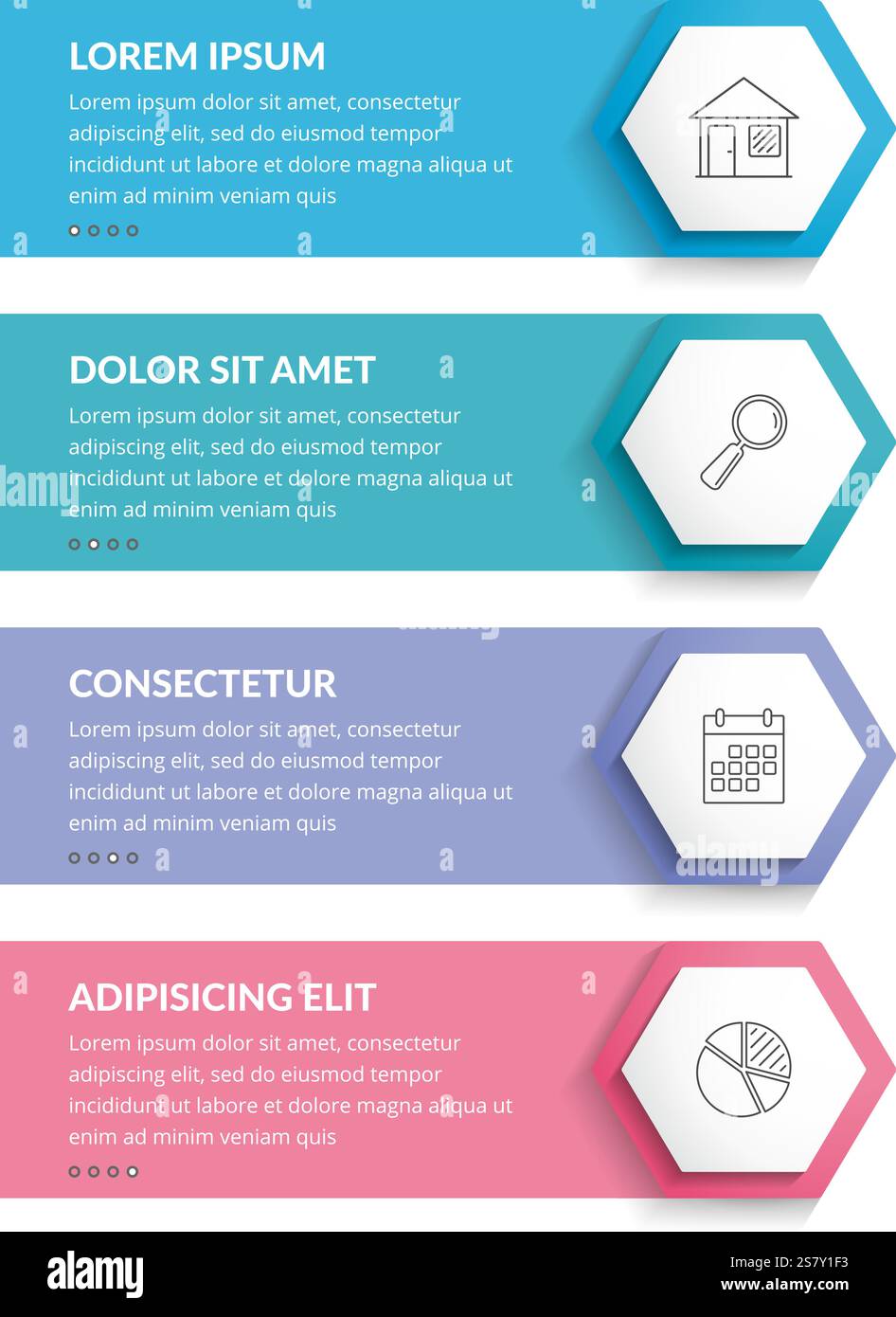 Infographic template with 4 hexagons with line icons, process chart, vector eps10 illustration Stock Vector