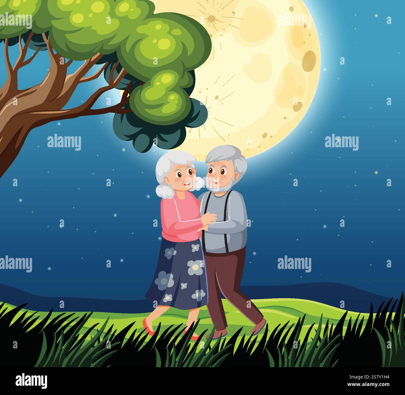 An elderly couple dances under a full moon Stock Vector Image & Art - Alamy