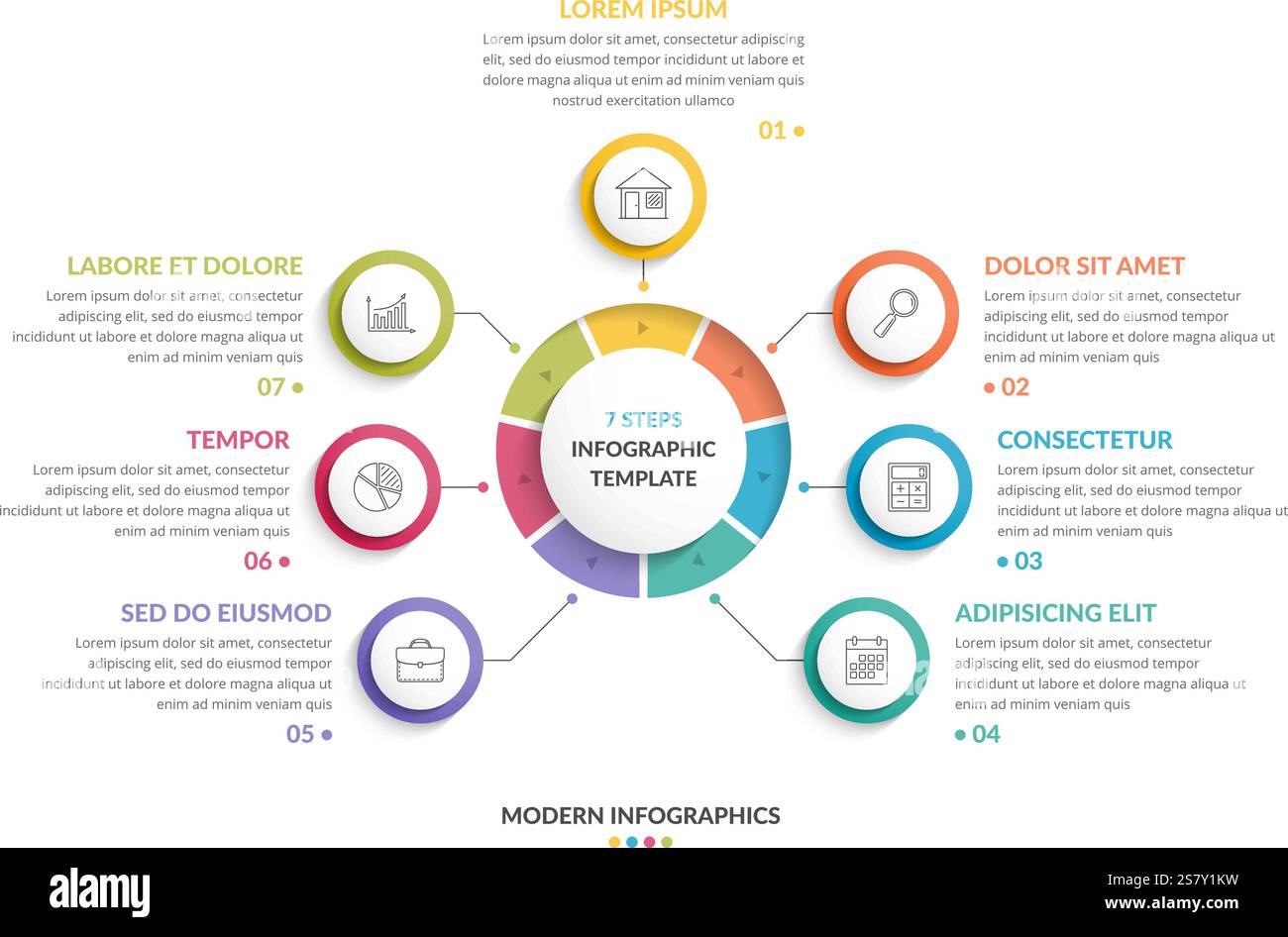 Circle infographic template with seven steps or options, process chart ...
