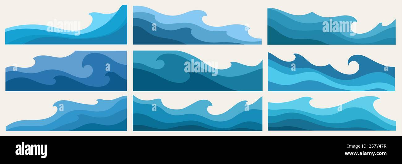 Blue Waves Set. Liquid shape elements Stock Vector