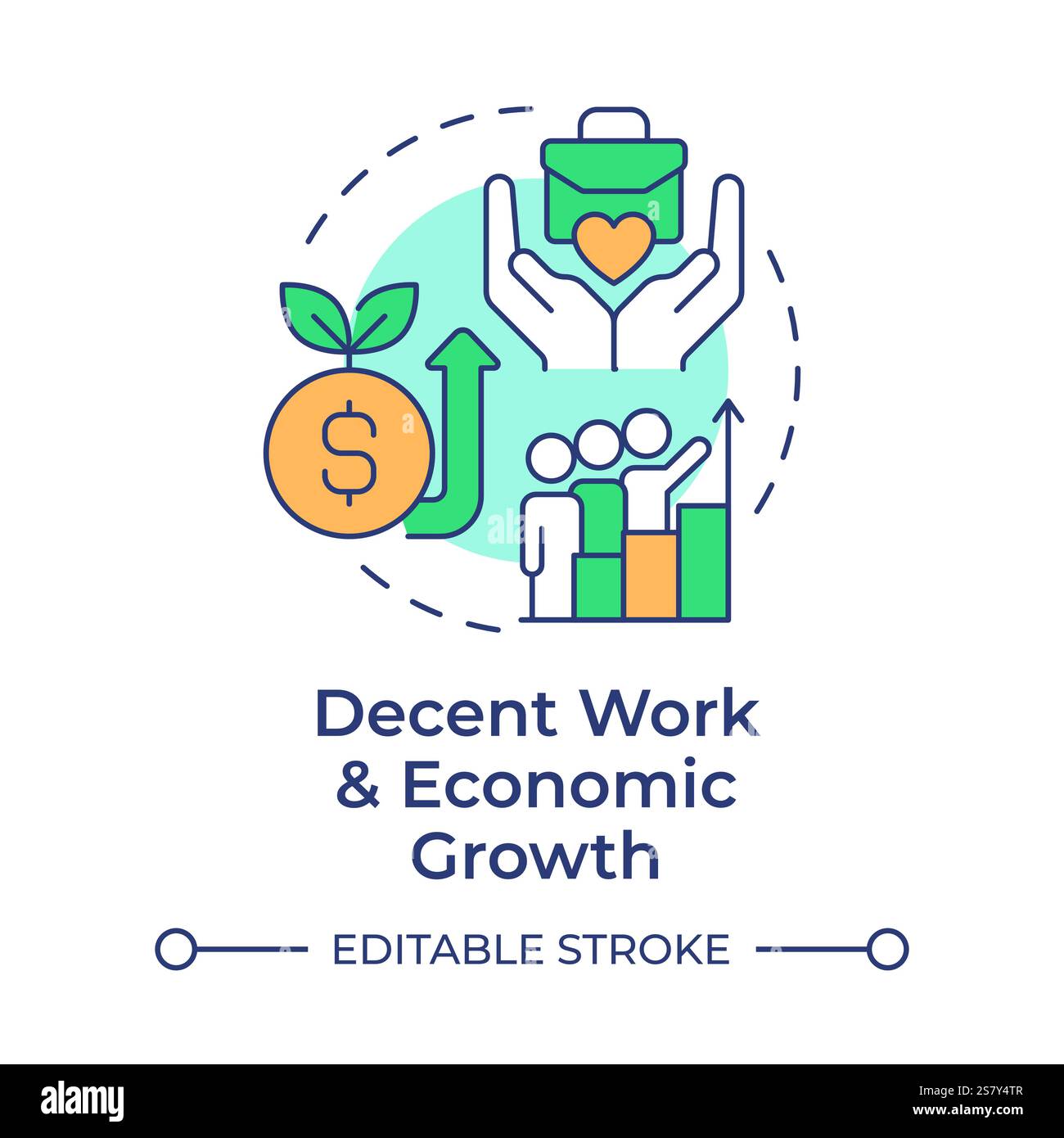 Decent work and economic growth multi color concept icon Stock Vector