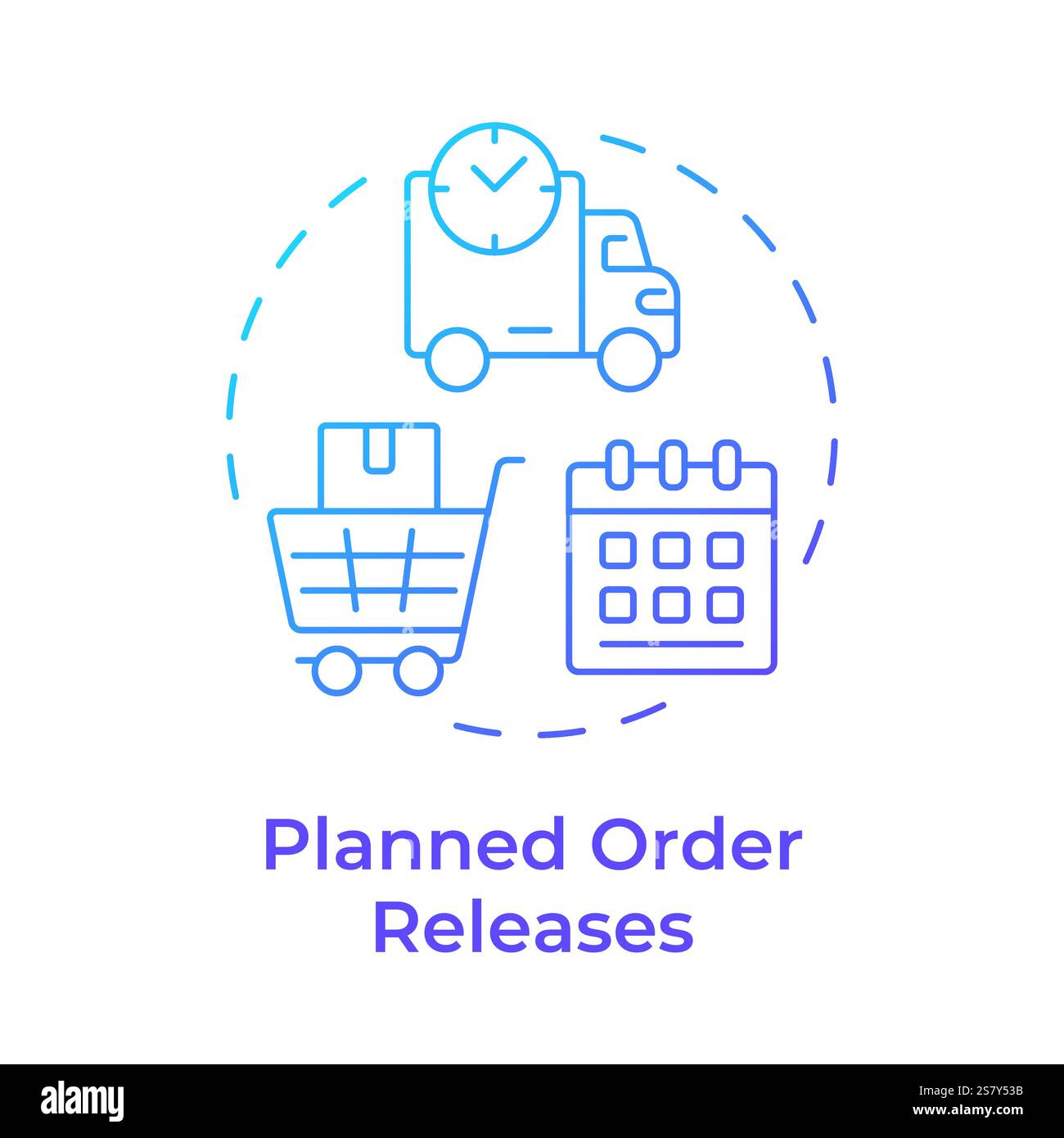 Planned order releases blue gradient concept icon Stock Vector