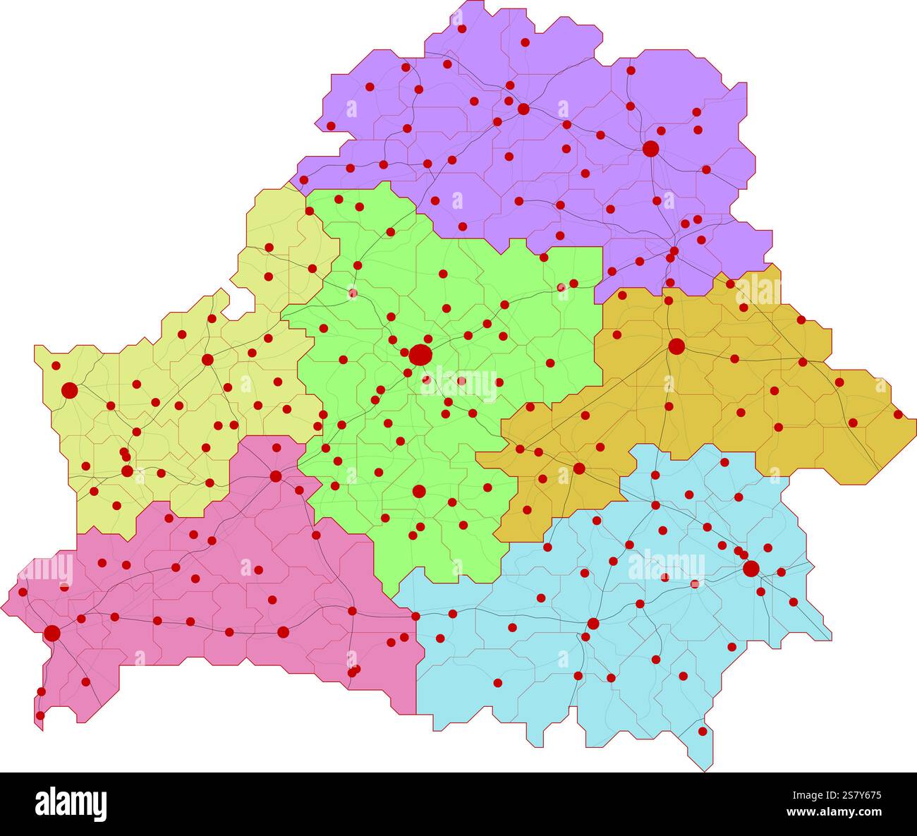 Map of Belarus with roads and major cities Stock Vector