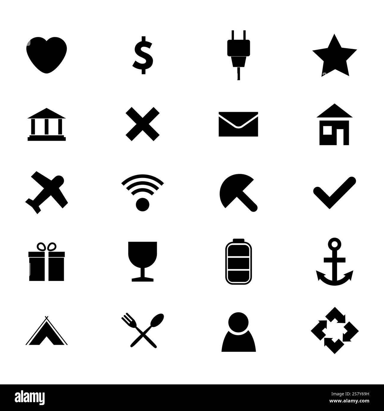 Set of twenty black and white simple icons. Vector illustration Stock Vector