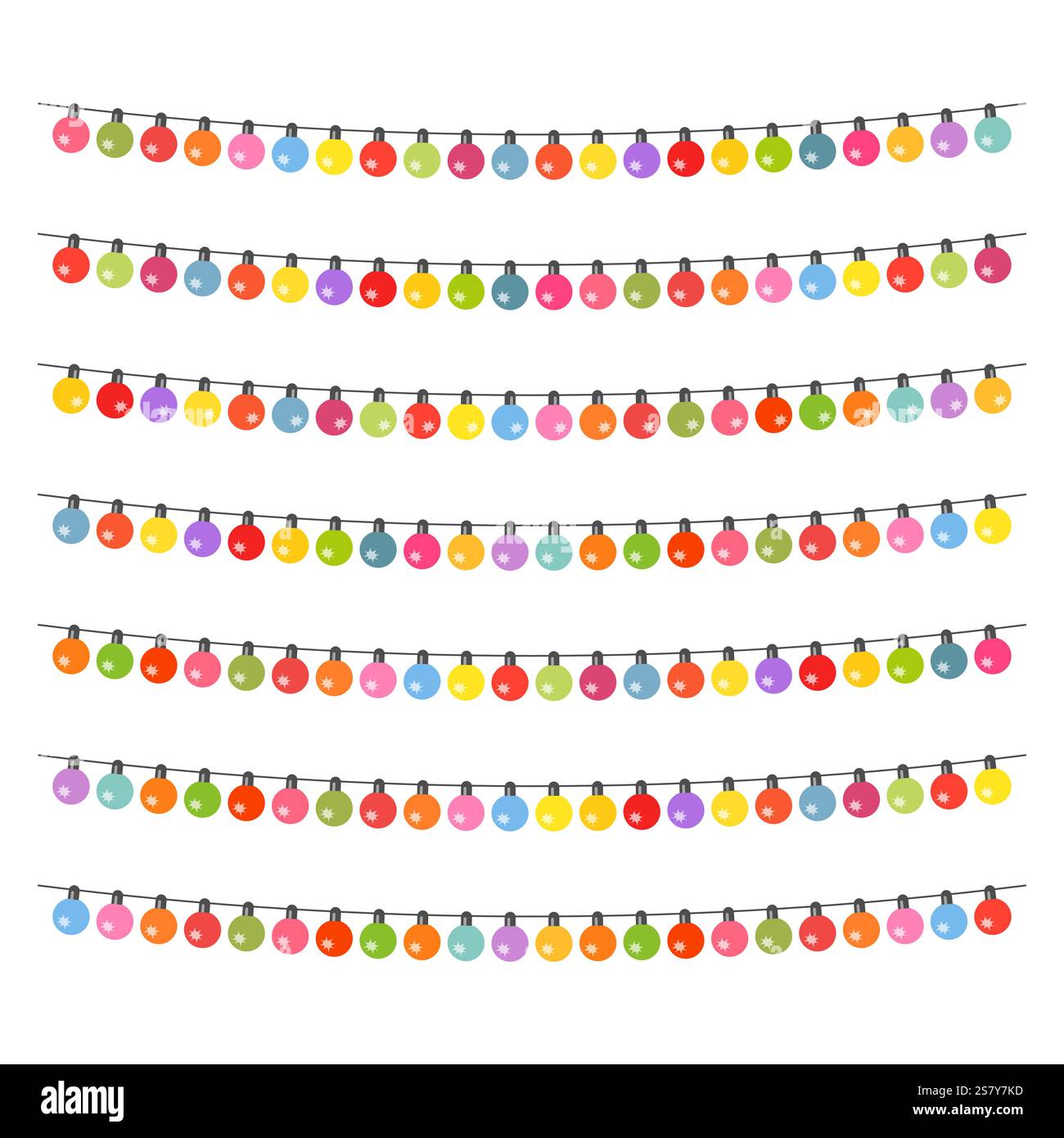 Garland with multi-colored light bulbs on a white background. Vector illustration. Stock Vector